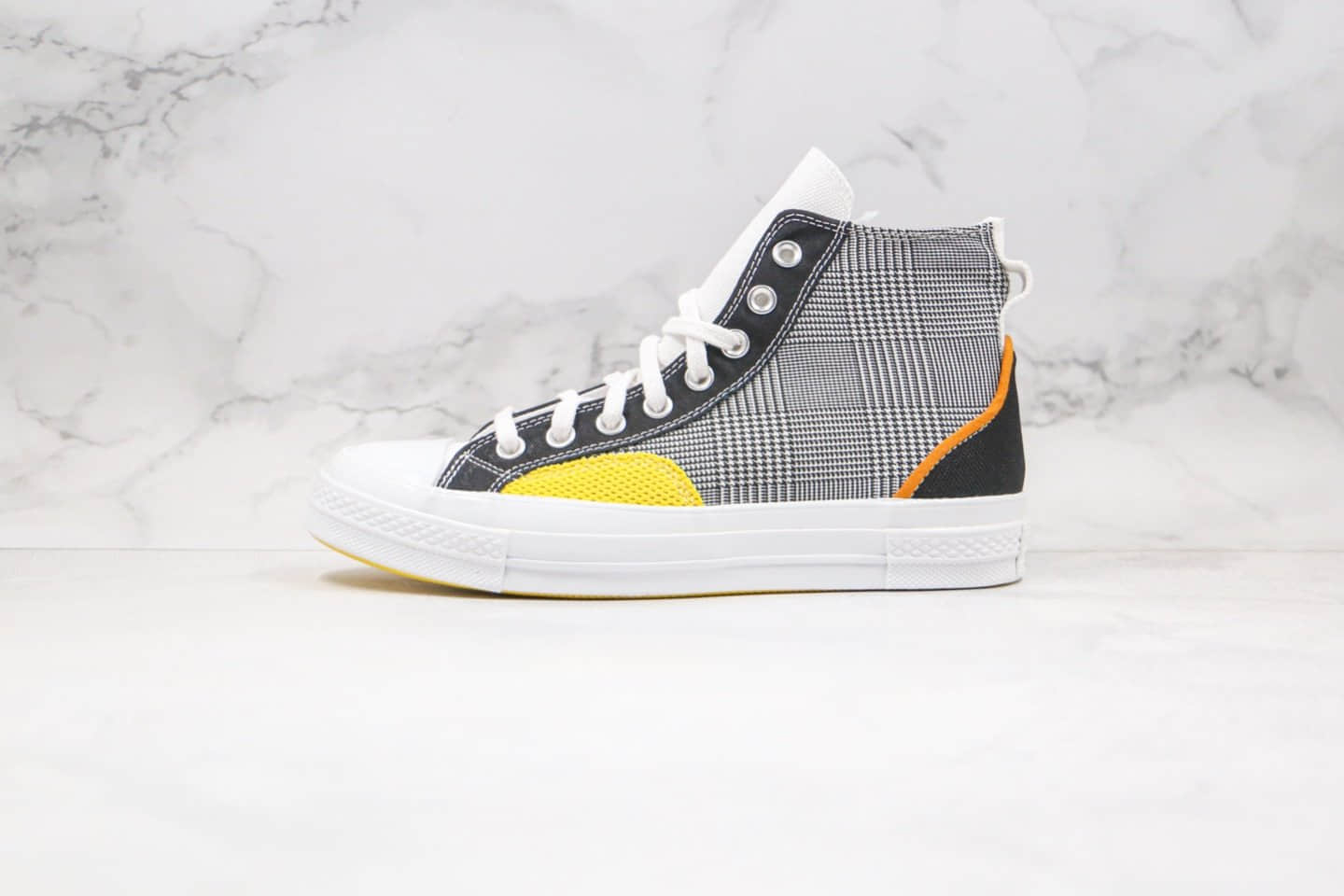 匡威CONVERSE Mix & Match Chuck70公司级版本张艺兴同款编织补丁格子条纹拼色高帮帆布鞋原厂硫化大底正确硅蓝PU软中底 货号:168696C