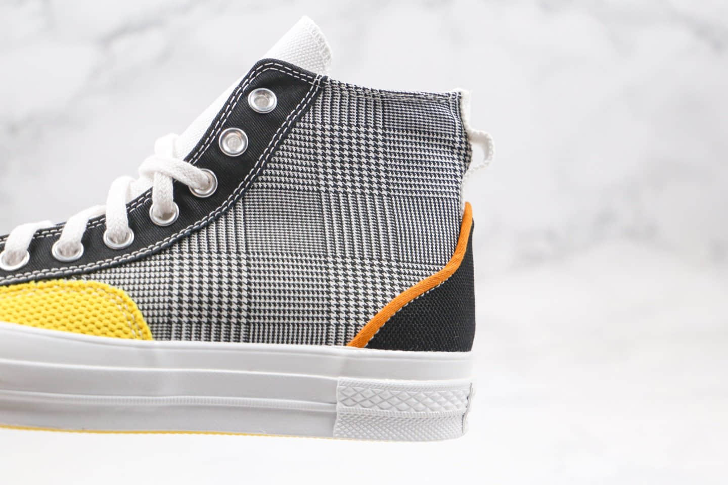 匡威CONVERSE Mix & Match Chuck70公司级版本张艺兴同款编织补丁格子条纹拼色高帮帆布鞋原厂硫化大底正确硅蓝PU软中底 货号:168696C