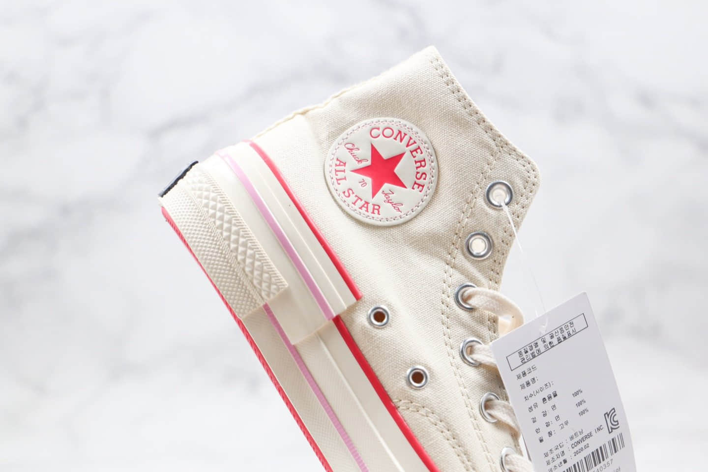 匡威Converse Chuck 70公司级版本高帮解构帆布鞋白粉色三围条原楦头纸板打造 货号:568800C