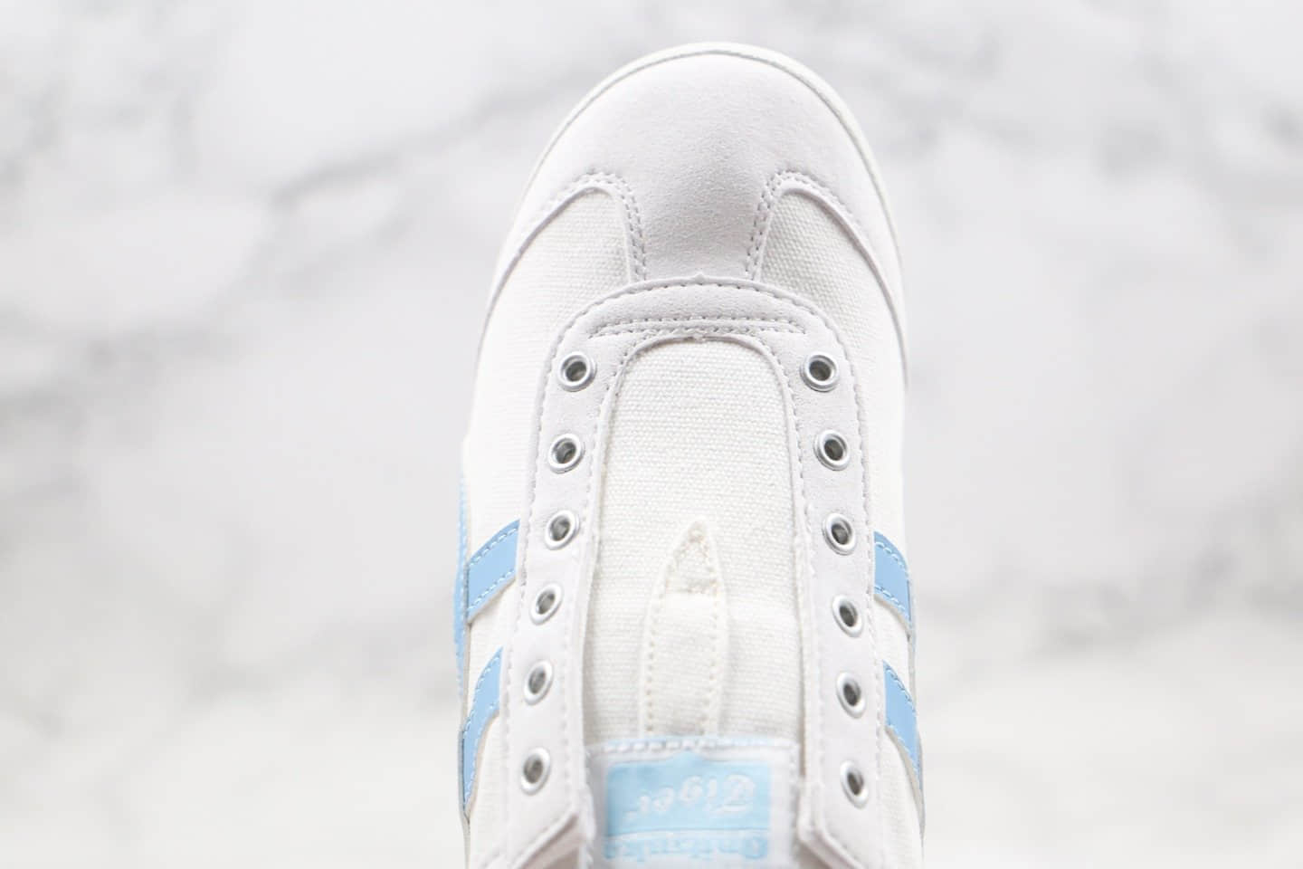 亚瑟士Asics Onitsuka tiger纯原版本鬼冢虎无鞋带帆布鞋一脚蹬白蓝色原厂四联吊牌 货号:1182A087-101