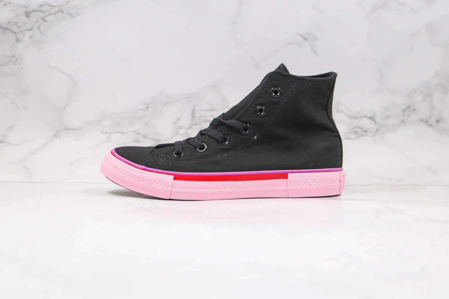 匡威Converse All Star公司级版本高帮小红书爆款黑粉色撞色拼接帆布鞋原楦头纸板打造 货号:568804C