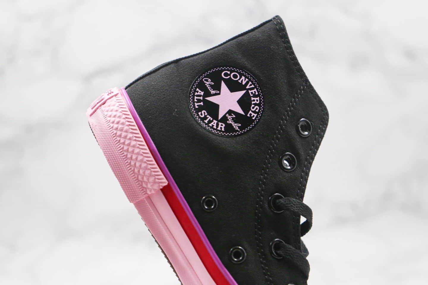 匡威Converse All Star公司级版本高帮小红书爆款黑粉色撞色拼接帆布鞋原楦头纸板打造 货号:568804C