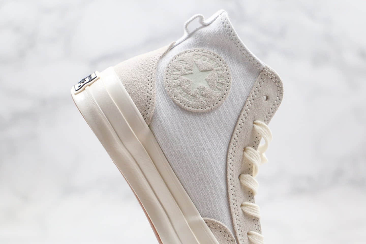 匡威Converse FOG平替公司级版本高帮恐惧上帝FOG拼色解构麂皮奶白色帆布拼接正确硅蓝PU软中底 货号:168605C