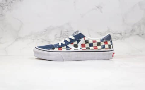 万斯Vans Sport公司级版本余文乐大V水洗做旧低帮棋盘格子硫化板鞋蓝彩色原楦头纸板打造 货号:VN0A4BU6WO2