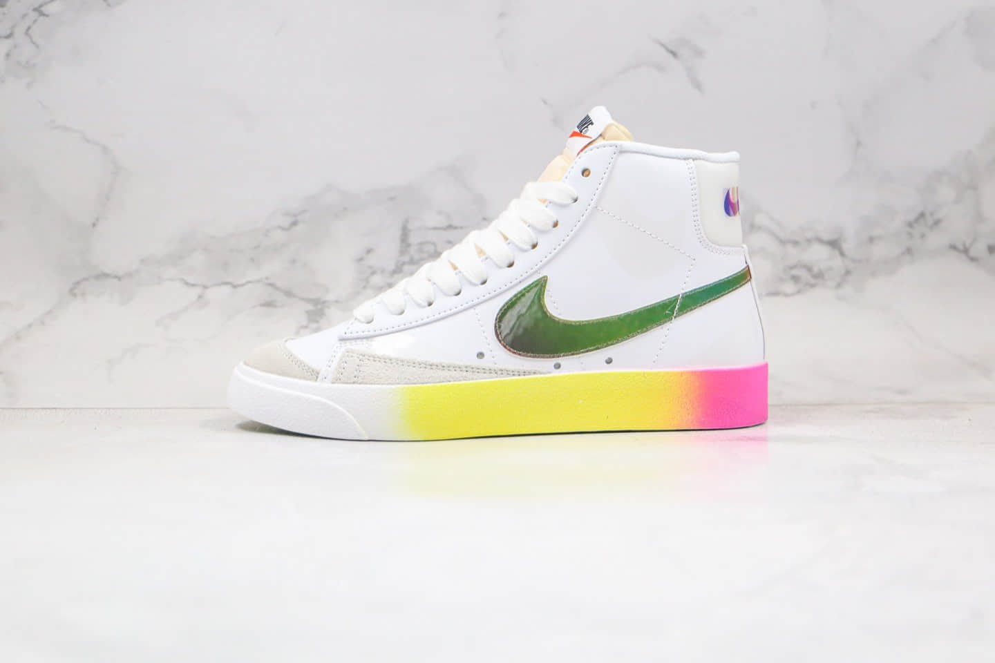 耐克NIKE BLAZER LOW The New Way纯原版本中帮开拓者炫彩白彩虹紫光灯配色板鞋原楦头纸板打造 货号:CZ8653-136