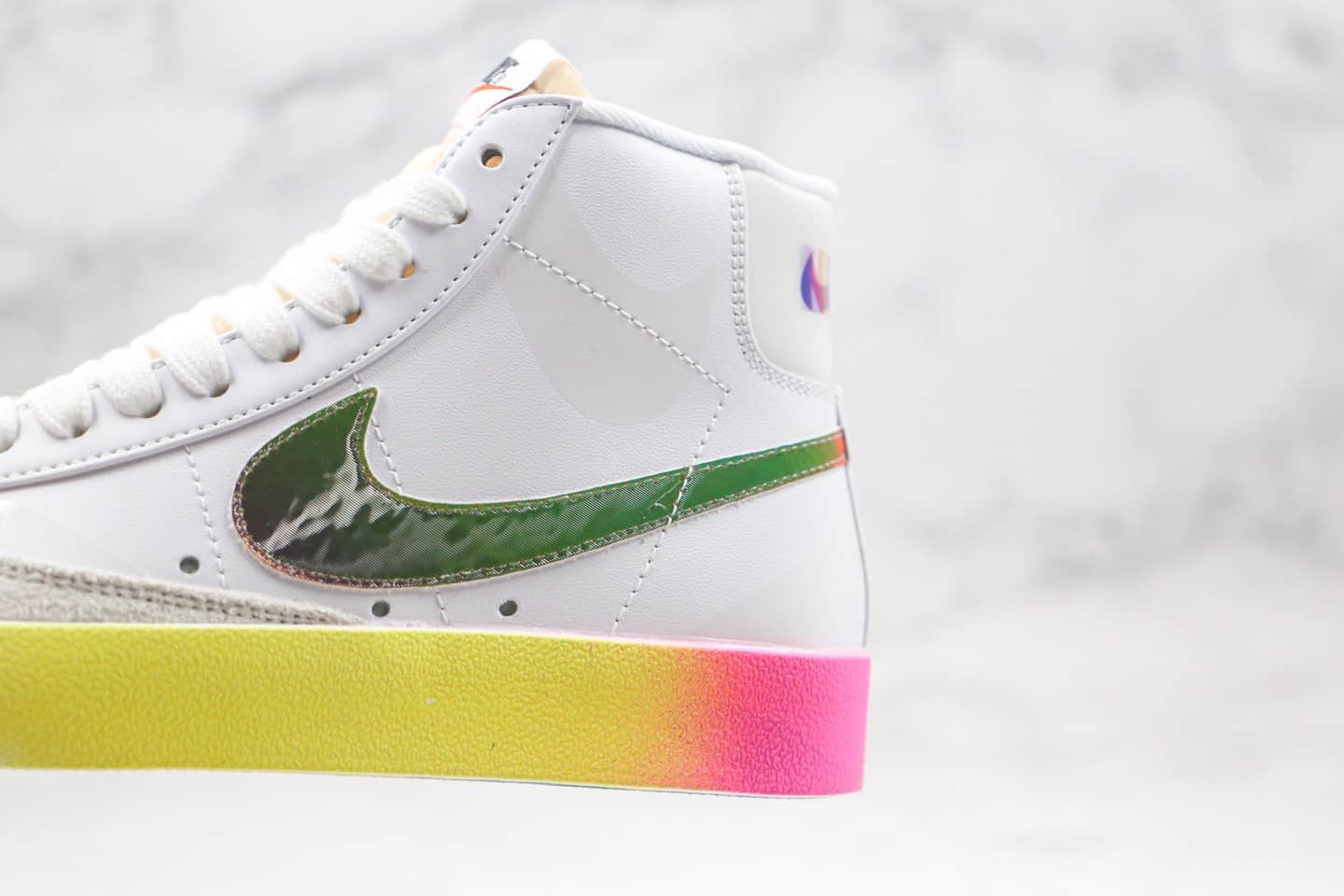 耐克NIKE BLAZER LOW The New Way纯原版本中帮开拓者炫彩白彩虹紫光灯配色板鞋原楦头纸板打造 货号:CZ8653-136