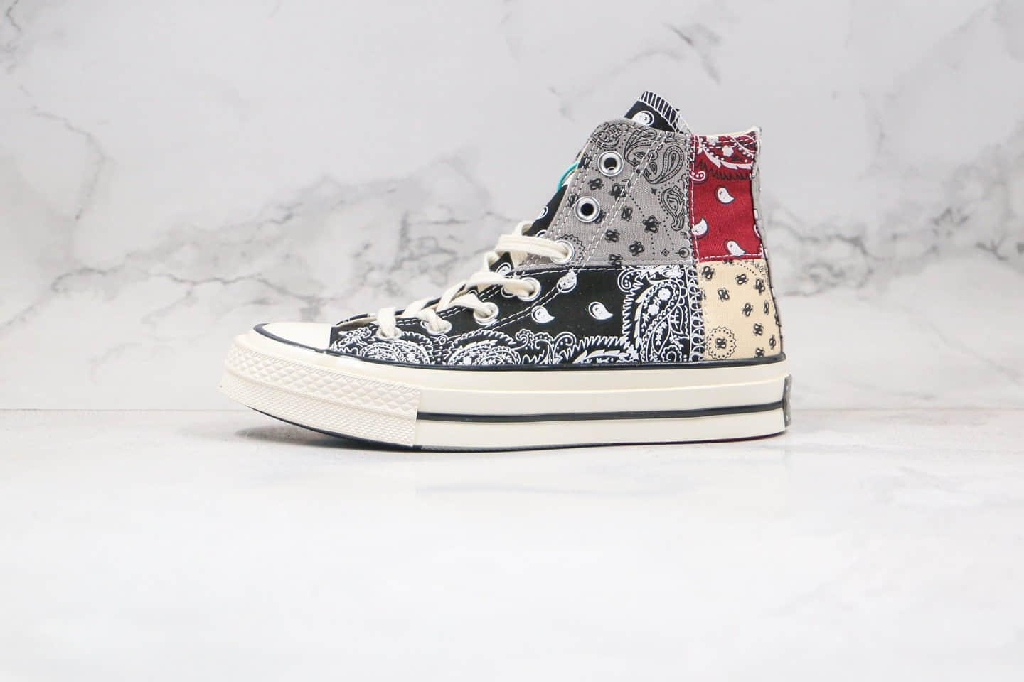 匡威Converse Paisley Pathwork 1970S公司级版本高帮帆布拼接腰果花黑白灰红色涂鸦硫化板鞋原盒原标 货号:169880C