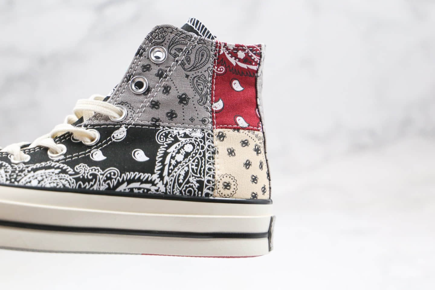 匡威Converse Paisley Pathwork 1970S公司级版本高帮帆布拼接腰果花黑白灰红色涂鸦硫化板鞋原盒原标 货号:169880C