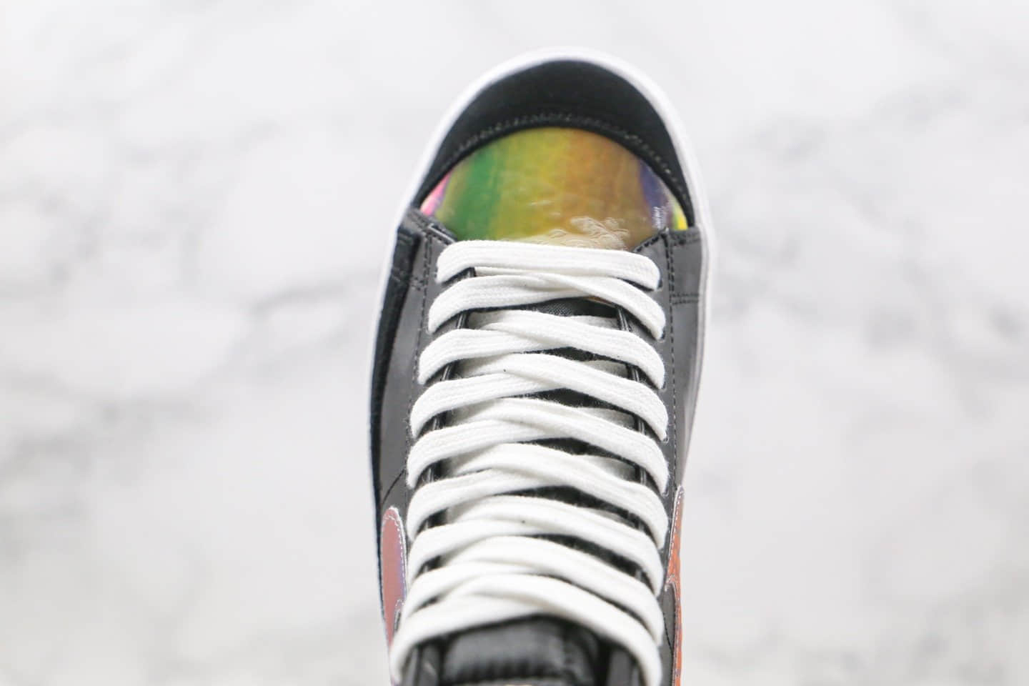 耐克NIKE BLAZER LOW The New Way纯原版本中帮开拓者黑彩虹炫彩夜光板鞋原楦头纸板打造 货号：CZ8653-036