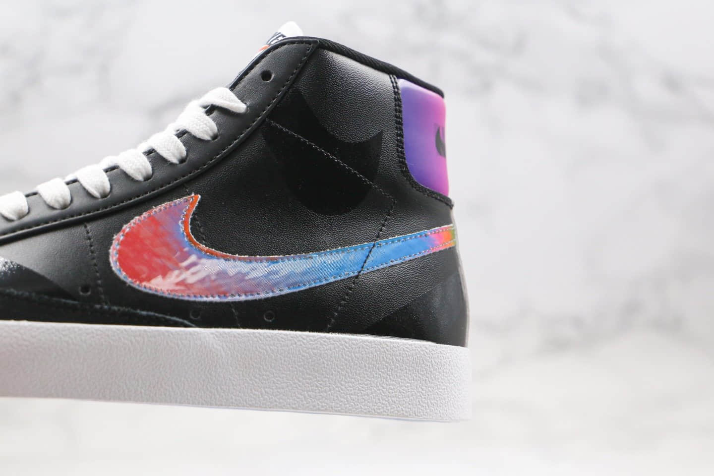 耐克NIKE BLAZER LOW The New Way纯原版本中帮开拓者黑彩虹炫彩夜光板鞋原楦头纸板打造 货号：CZ8653-036