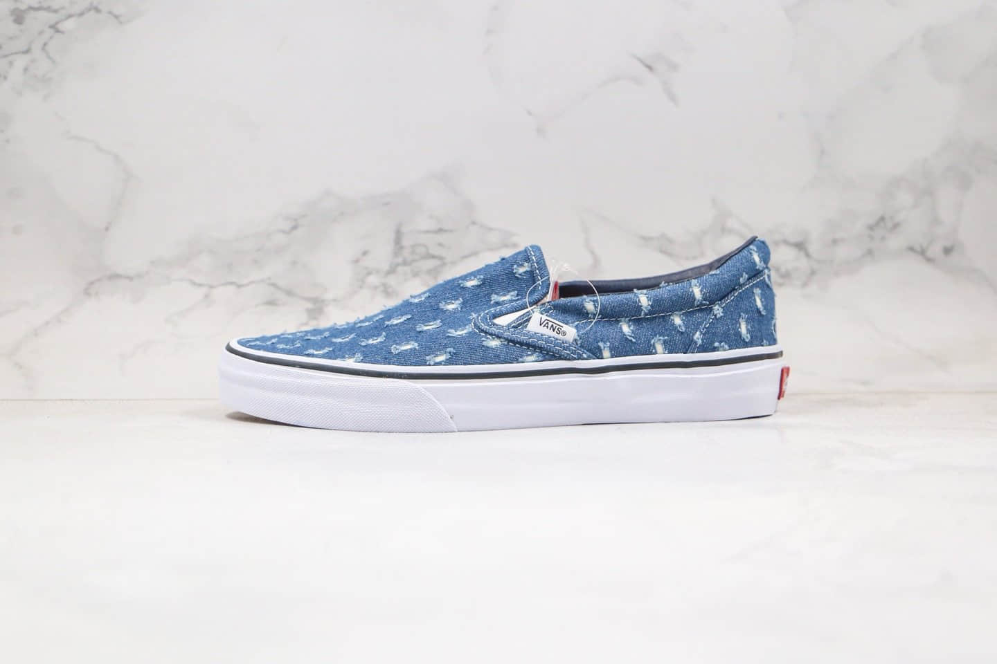 万斯Vans Supreme SUP公司级版本破坏丹宁牛仔联名款低帮一脚蹬蓝色帆布鞋原厂特殊鞋盒