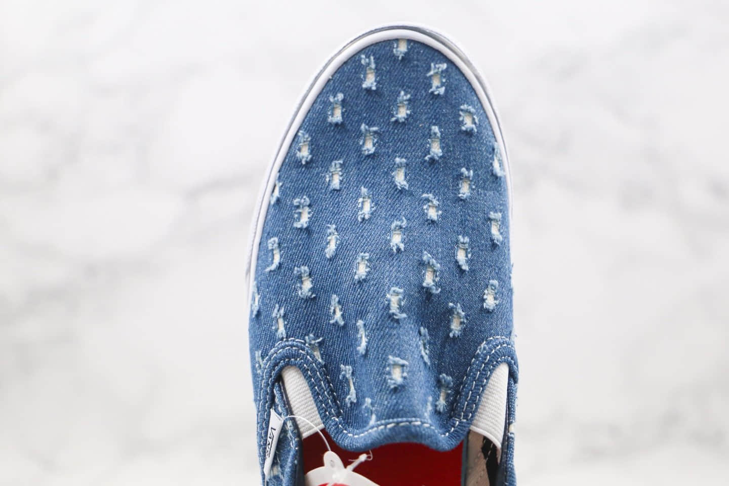 万斯Vans Supreme SUP公司级版本破坏丹宁牛仔联名款低帮一脚蹬蓝色帆布鞋原厂特殊鞋盒