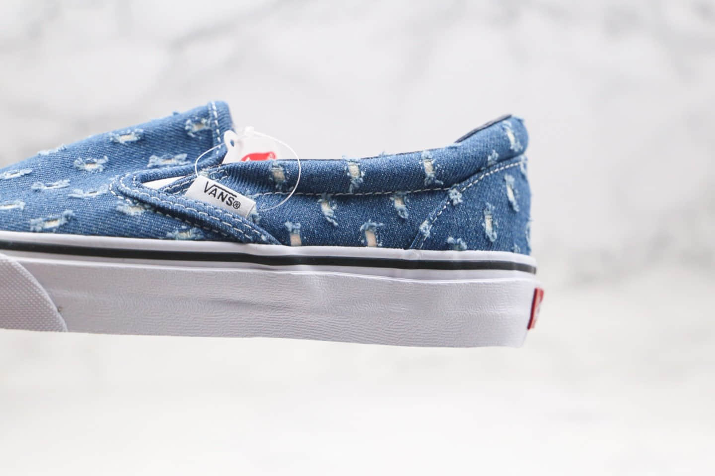 万斯Vans Supreme SUP公司级版本破坏丹宁牛仔联名款低帮一脚蹬蓝色帆布鞋原厂特殊鞋盒