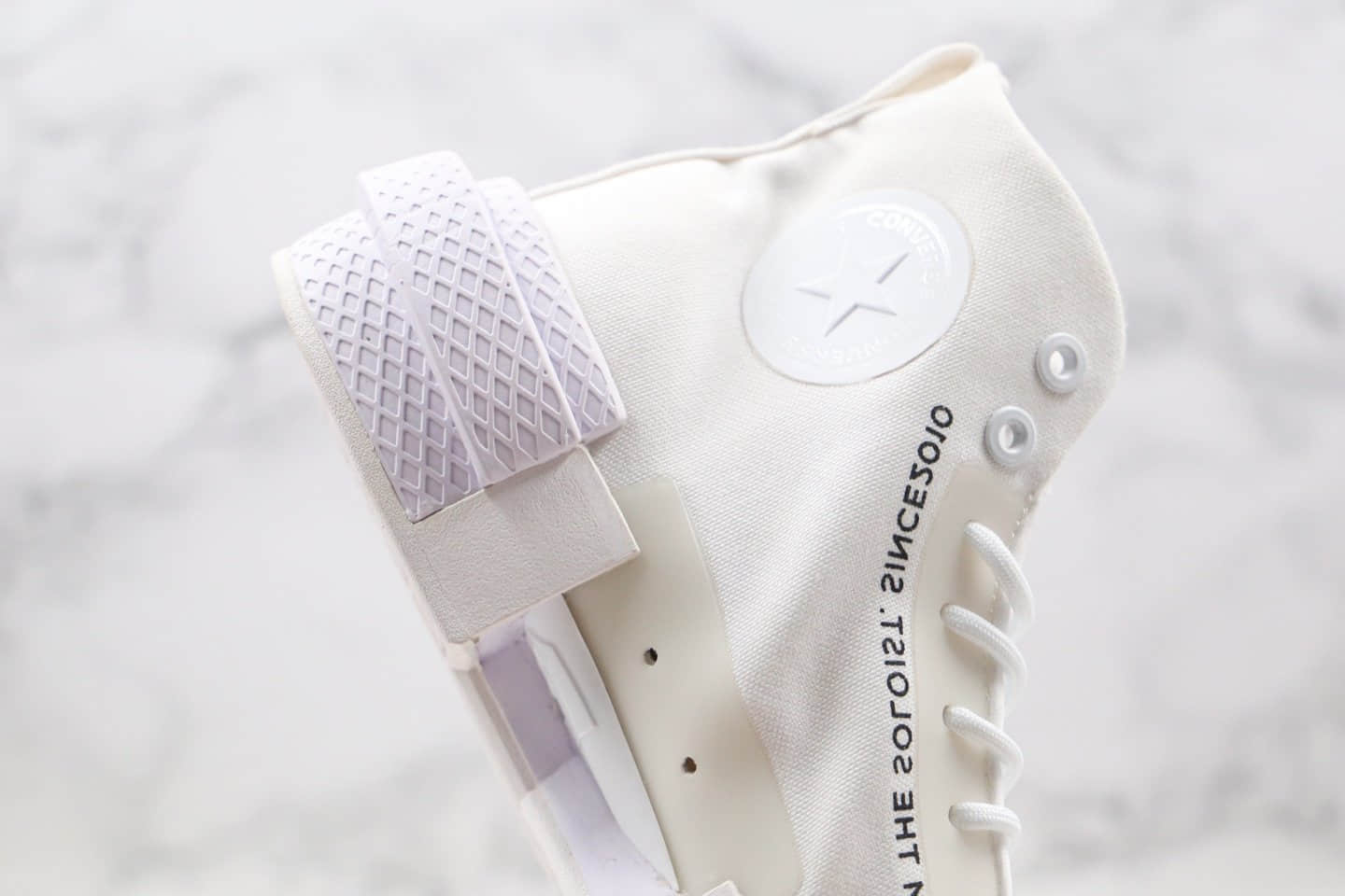 匡威Converse x thesoloist宫下贵裕联名款公司级版本机能解构高帮白色字母帆布鞋原盒原标 货号:168214C