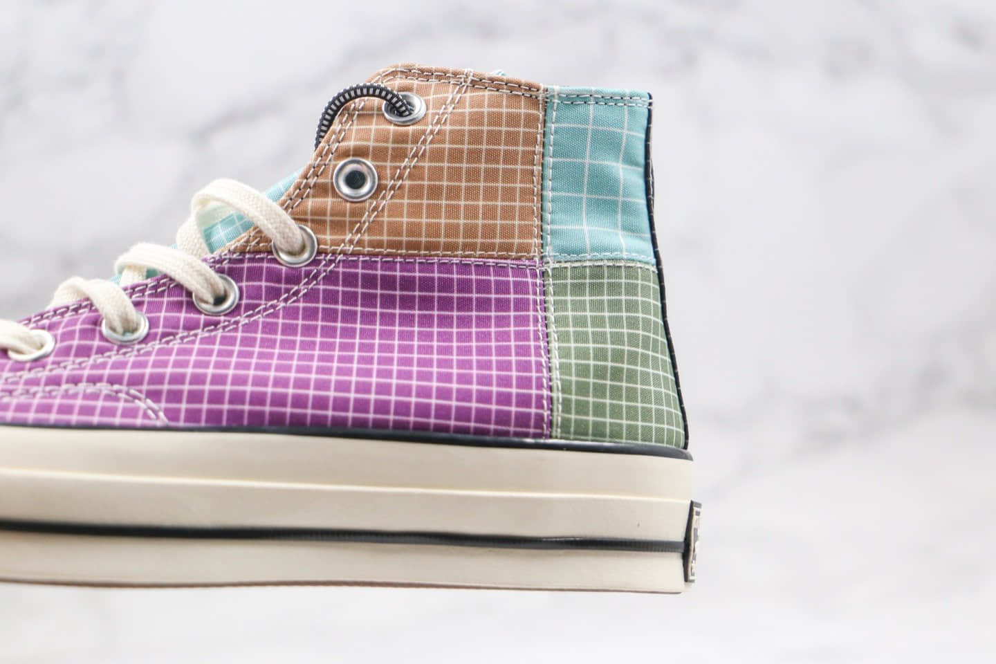 匡威CONVERSE Chuck 70s公司级版本高帮格子解构彩虹色拼接硫化帆布鞋原厂硫化大底 货号:166317C