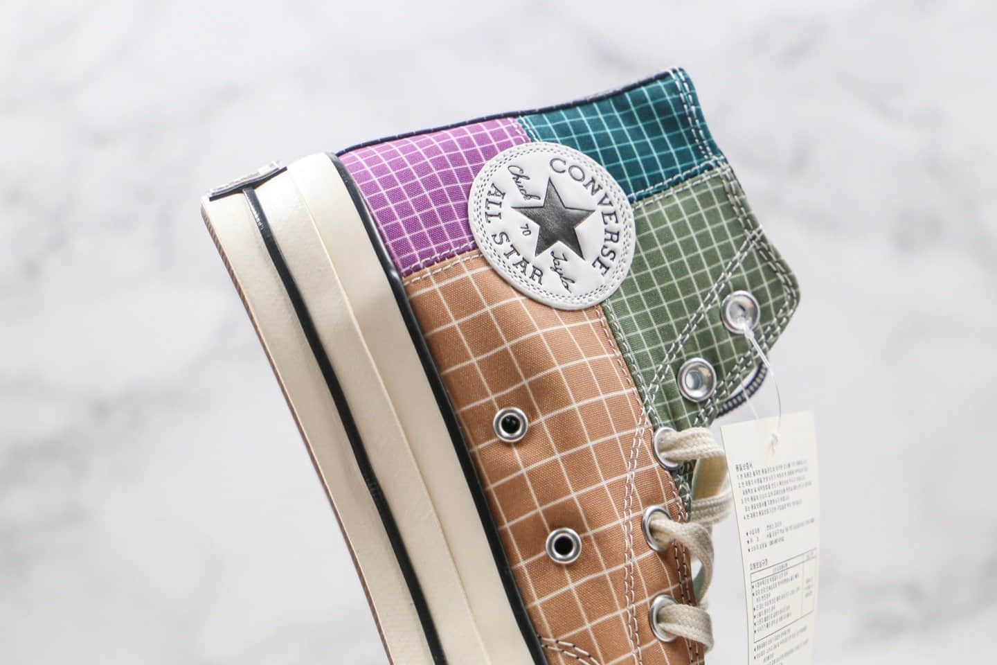 匡威CONVERSE Chuck 70s公司级版本高帮格子解构彩虹色拼接硫化帆布鞋原厂硫化大底 货号:166317C