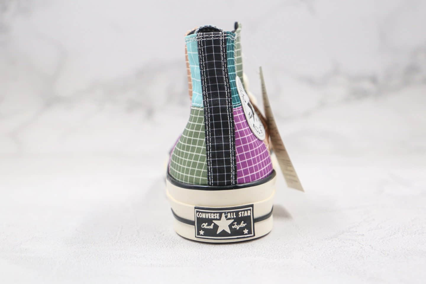 匡威CONVERSE Chuck 70s公司级版本高帮格子解构彩虹色拼接硫化帆布鞋原厂硫化大底 货号:166317C