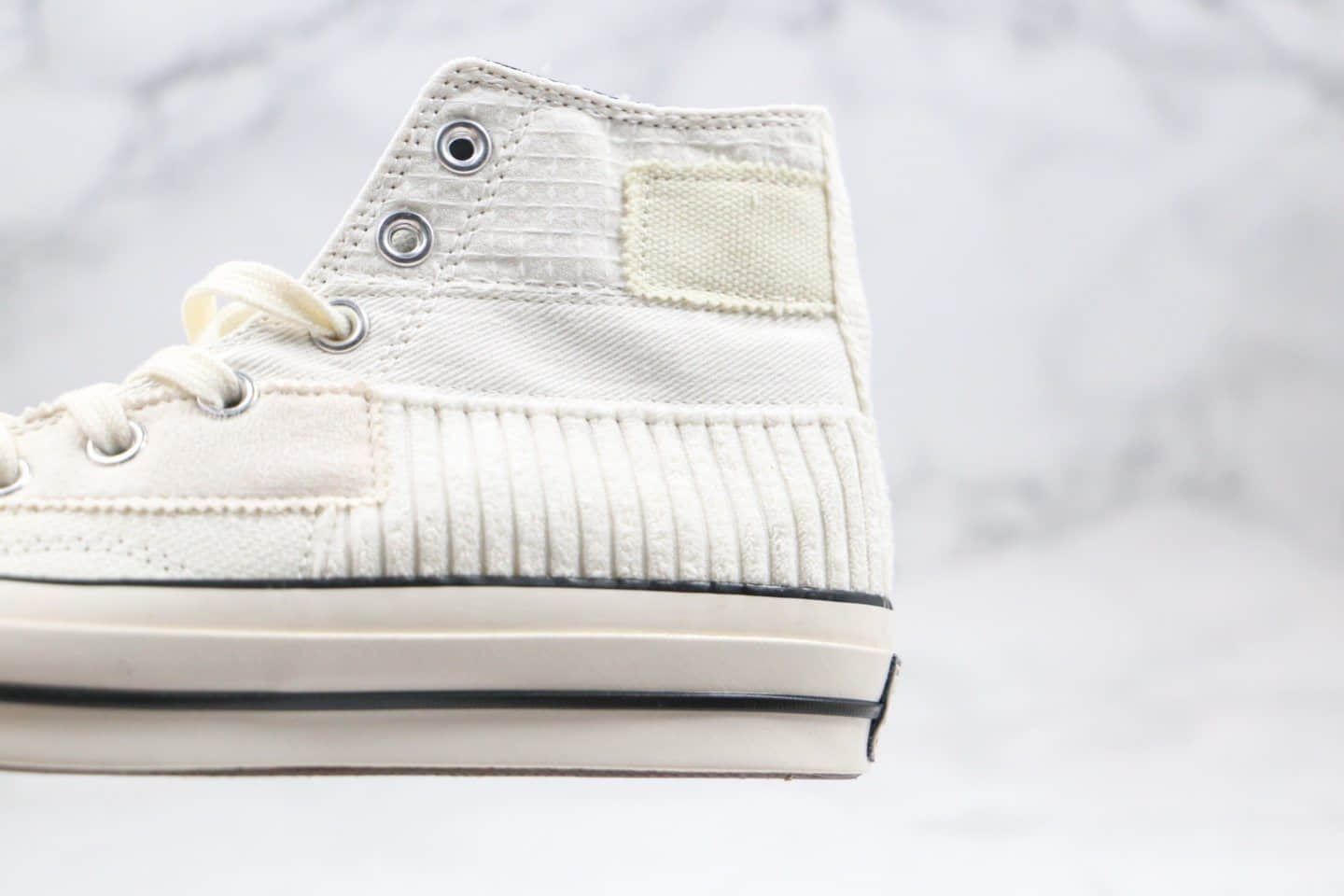 匡威Converse Chunk 1970s公司级版本高帮奶白色布绒拼接硫化帆布鞋正确双围条硫化蓝底 货号:167139C