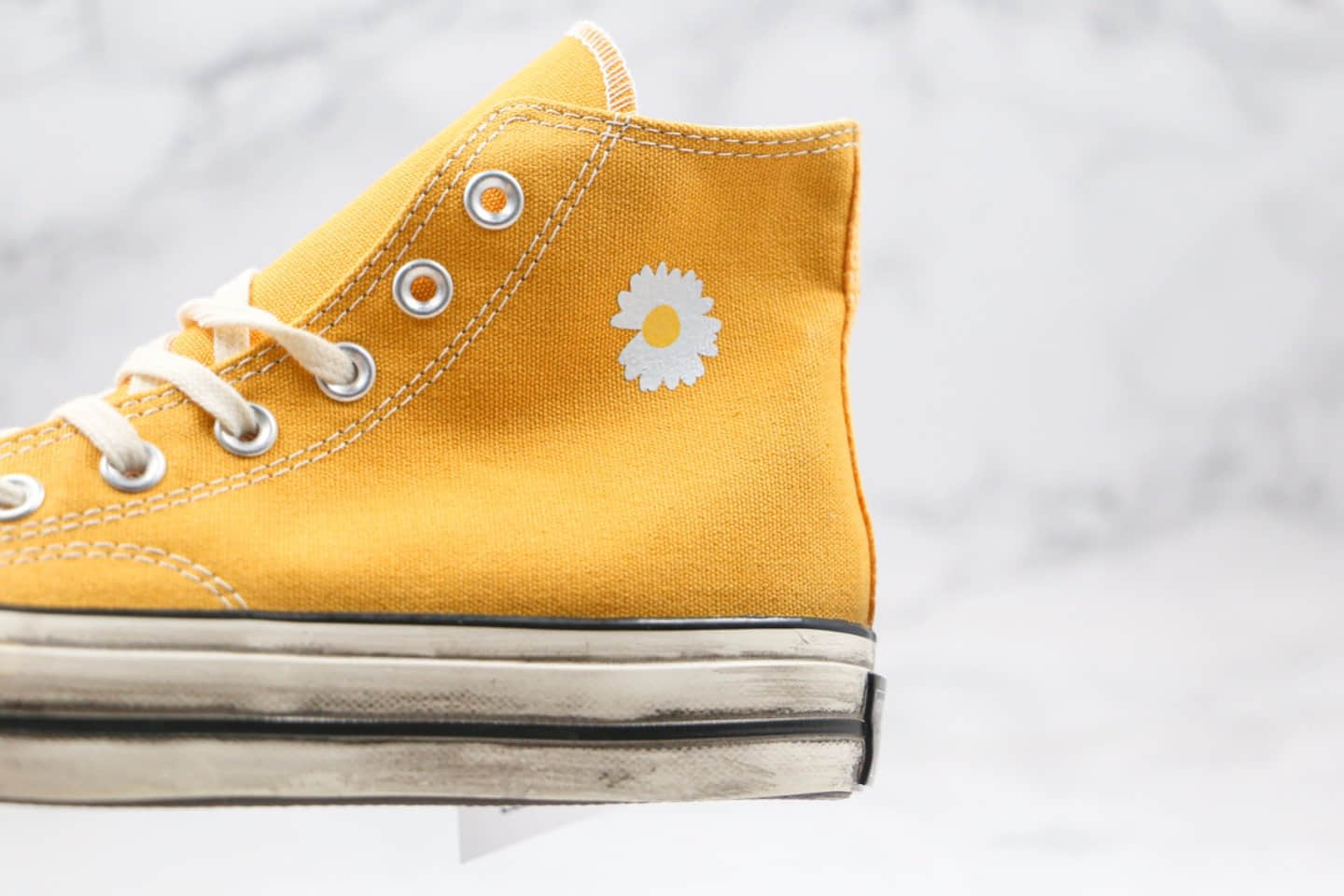 匡威CONVERSE x PEACEMINUSONE公司级版本权志龙联名款小雏菊高帮黄色做旧帆布鞋原档案数据开发 货号:162054C