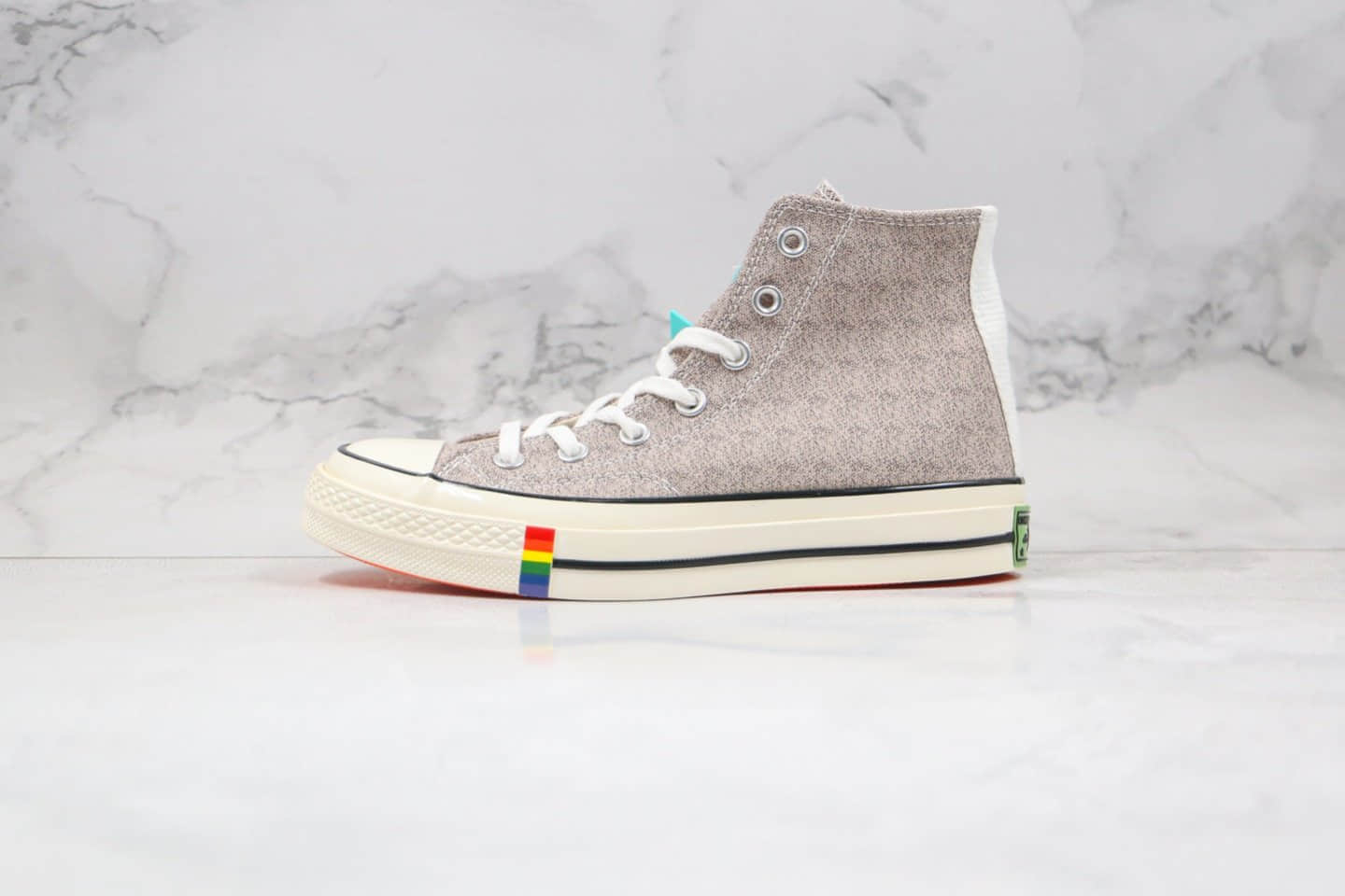 匡威Converse Chuck 1970s公司级版本高帮卡其奶茶灰色亚麻彩虹条硫化帆布鞋原盒原标 货号:165621C