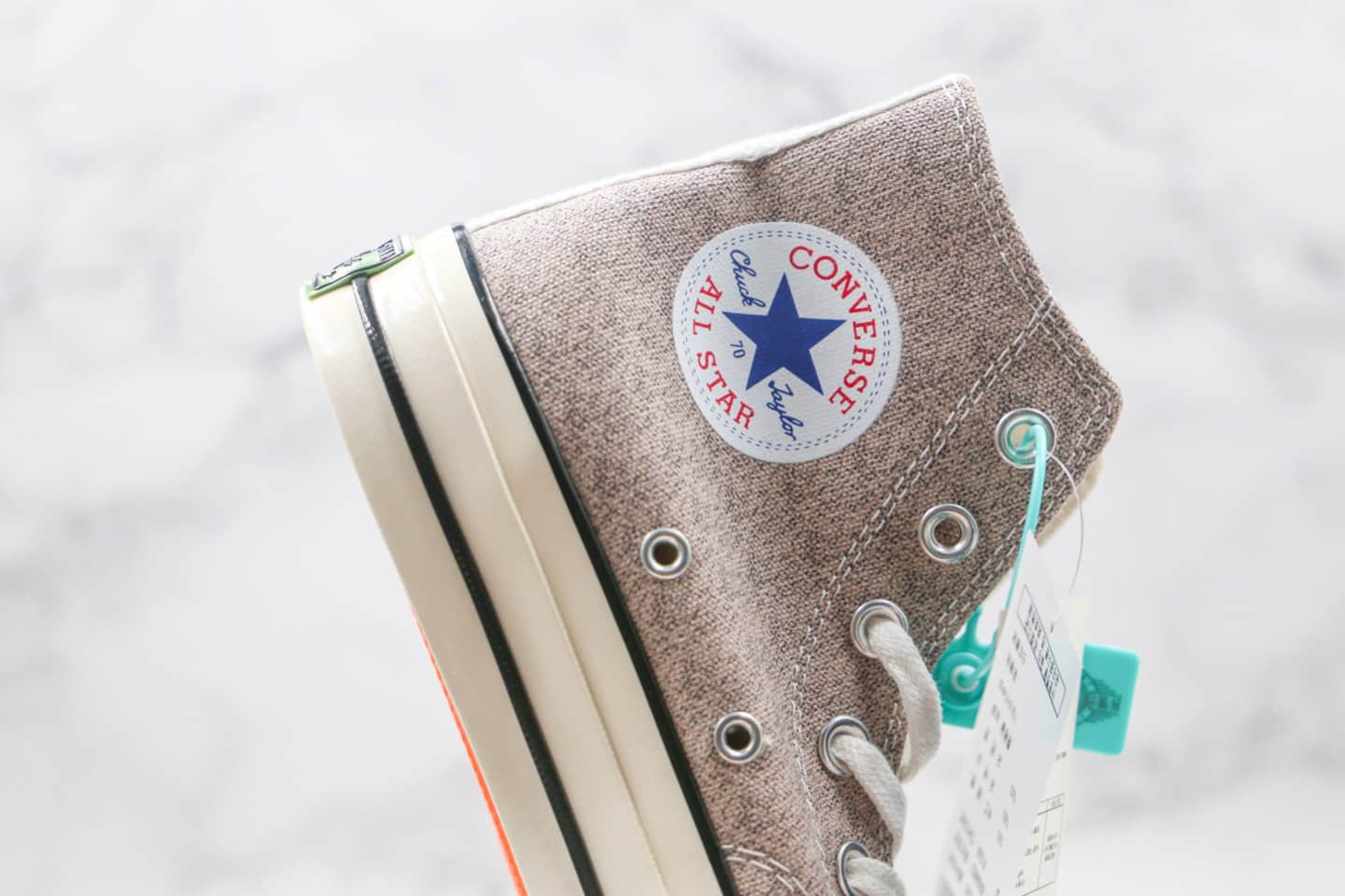 匡威Converse Chuck 1970s公司级版本高帮卡其奶茶灰色亚麻彩虹条硫化帆布鞋原盒原标 货号:165621C