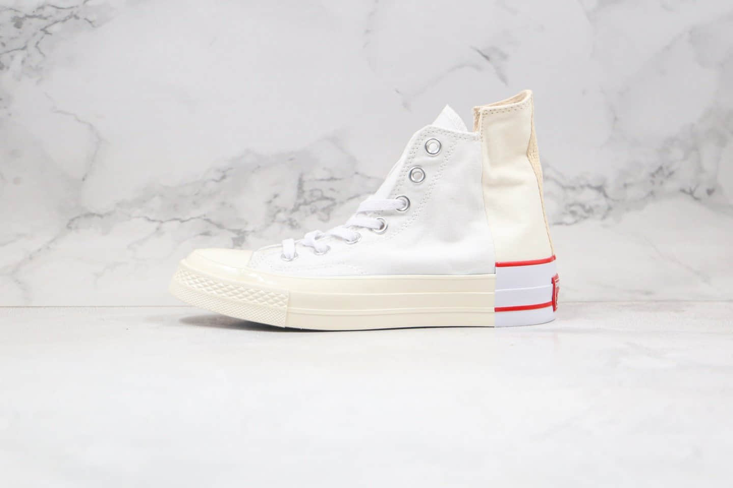 匡威Converse Rivals公司级版本解构错位LOGO混搭白红拼色硫化帆布鞋原盒原标原楦头纸板打造 货号:168671C