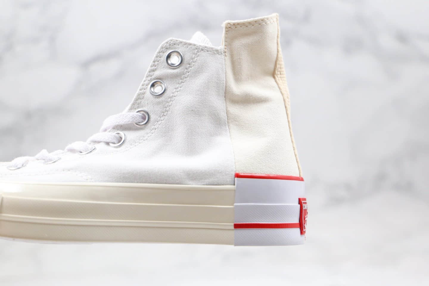 匡威Converse Rivals公司级版本解构错位LOGO混搭白红拼色硫化帆布鞋原盒原标原楦头纸板打造 货号:168671C