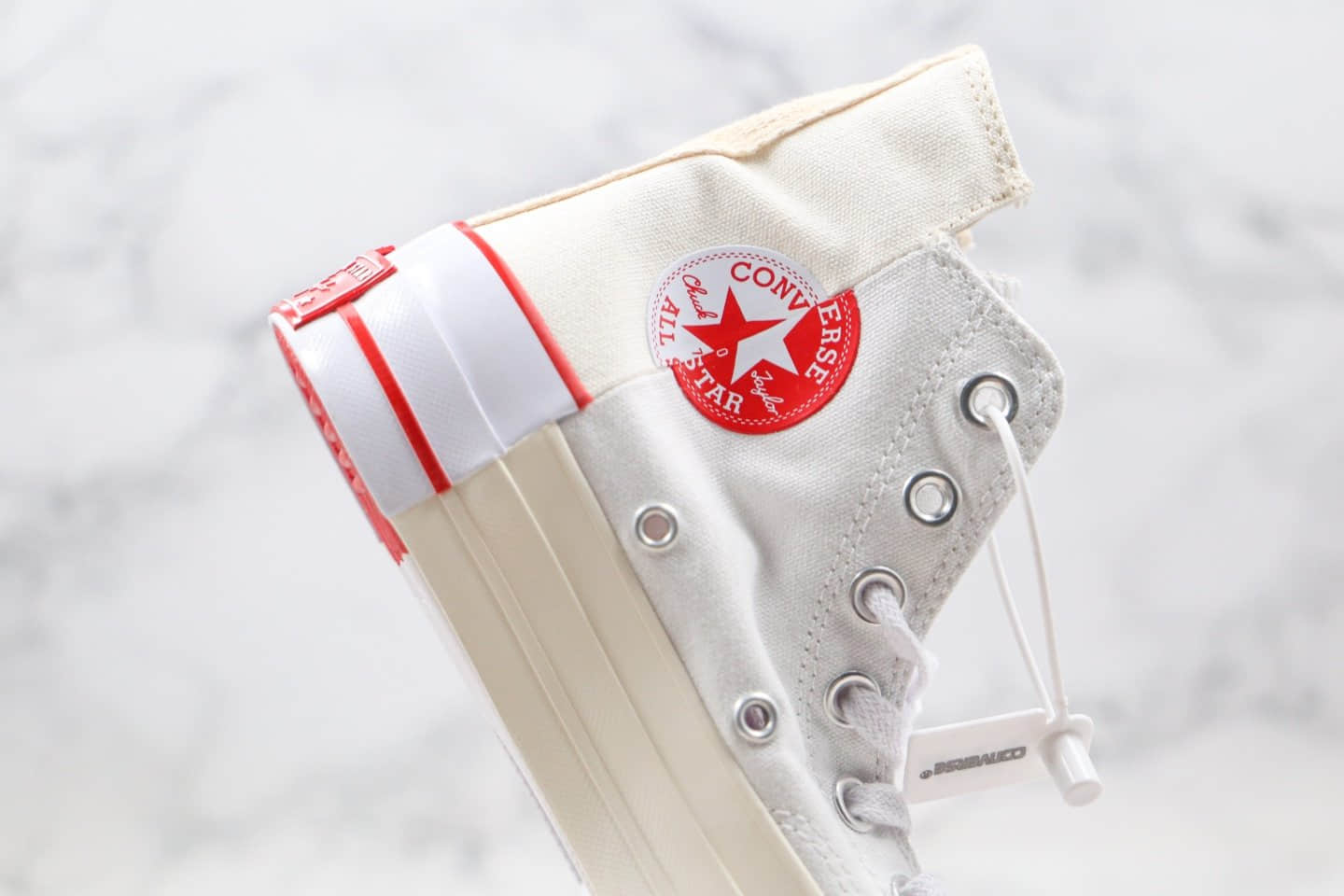 匡威Converse Rivals公司级版本解构错位LOGO混搭白红拼色硫化帆布鞋原盒原标原楦头纸板打造 货号:168671C