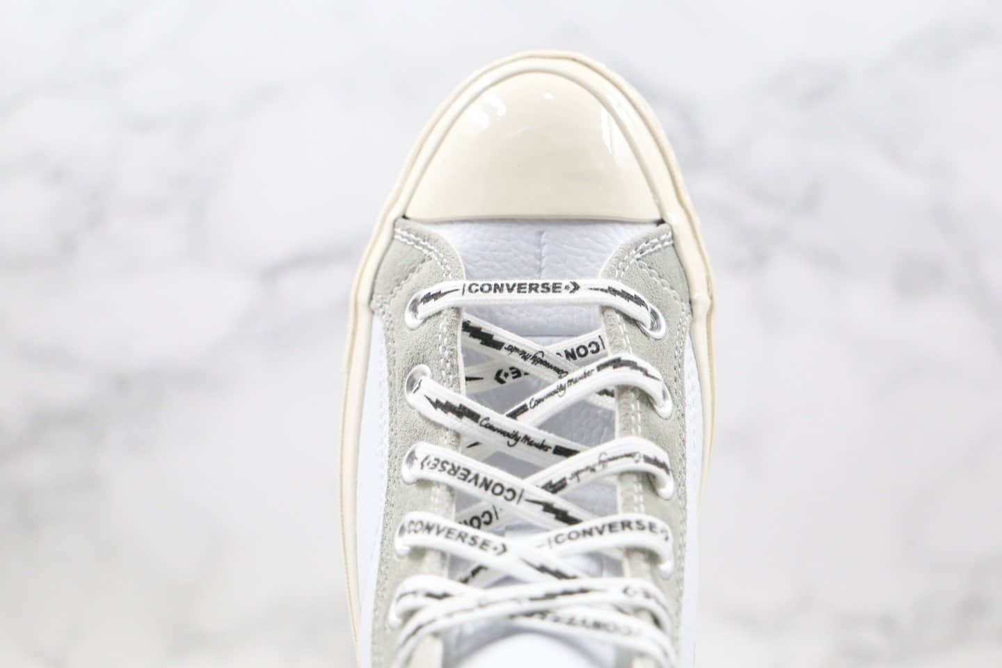 匡威CONVERSE x OFFSPRING公司级版本藤原浩闪电联名款高帮皮面破口白灰色板鞋原盒原标原鞋开模一比一打造 货号:169054C