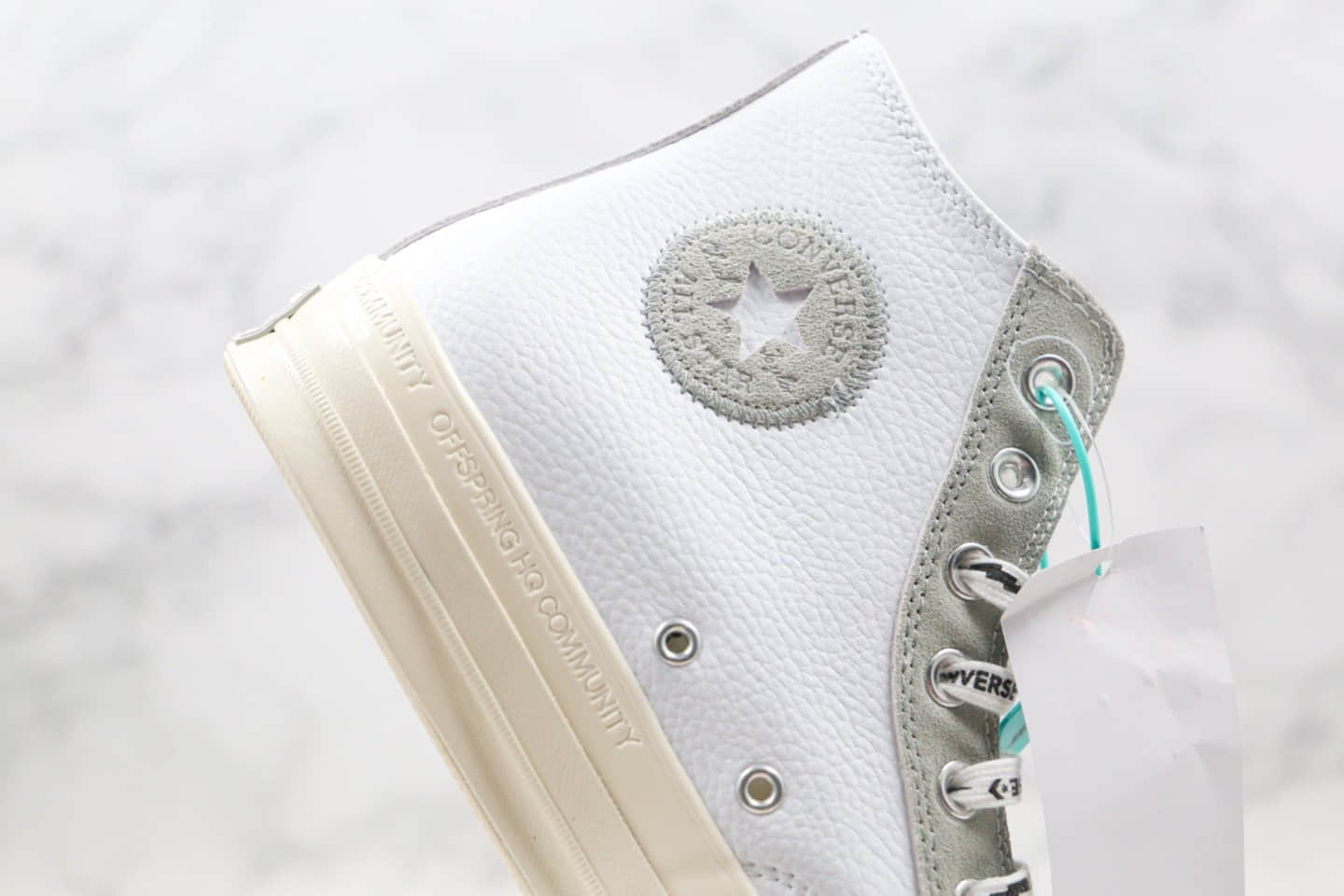 匡威CONVERSE x OFFSPRING公司级版本藤原浩闪电联名款高帮皮面破口白灰色板鞋原盒原标原鞋开模一比一打造 货号:169054C