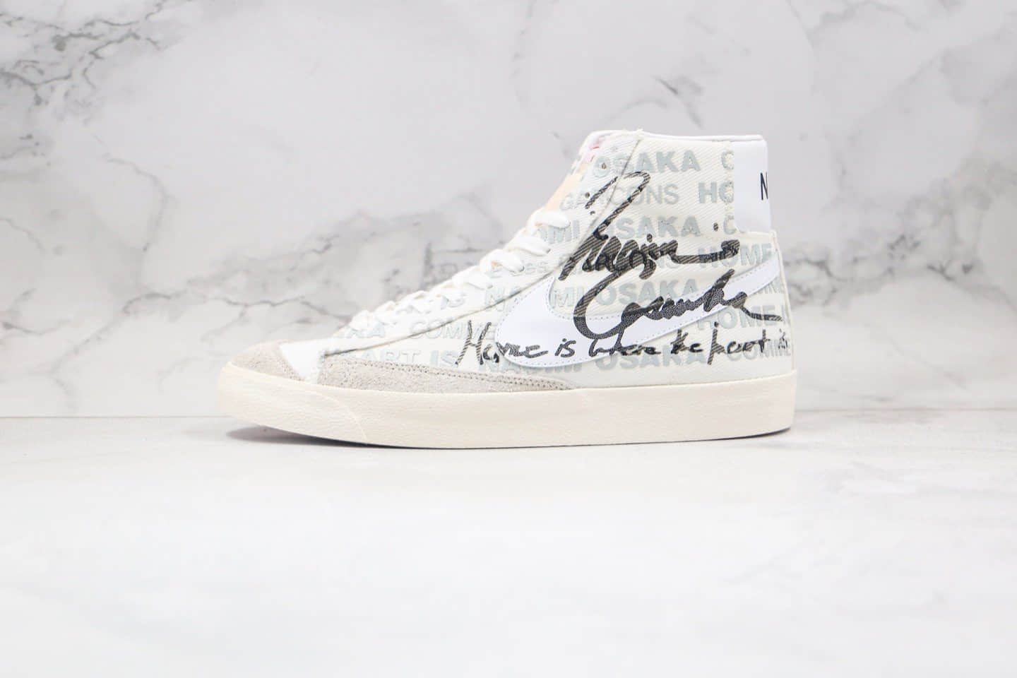 耐克Nike Blazer x Naomi Osaka x CDG纯原版本中帮开拓者川久保玲大坂直美三方联名款白灰色涂鸦板鞋原盒原标 货号:DA5383-100