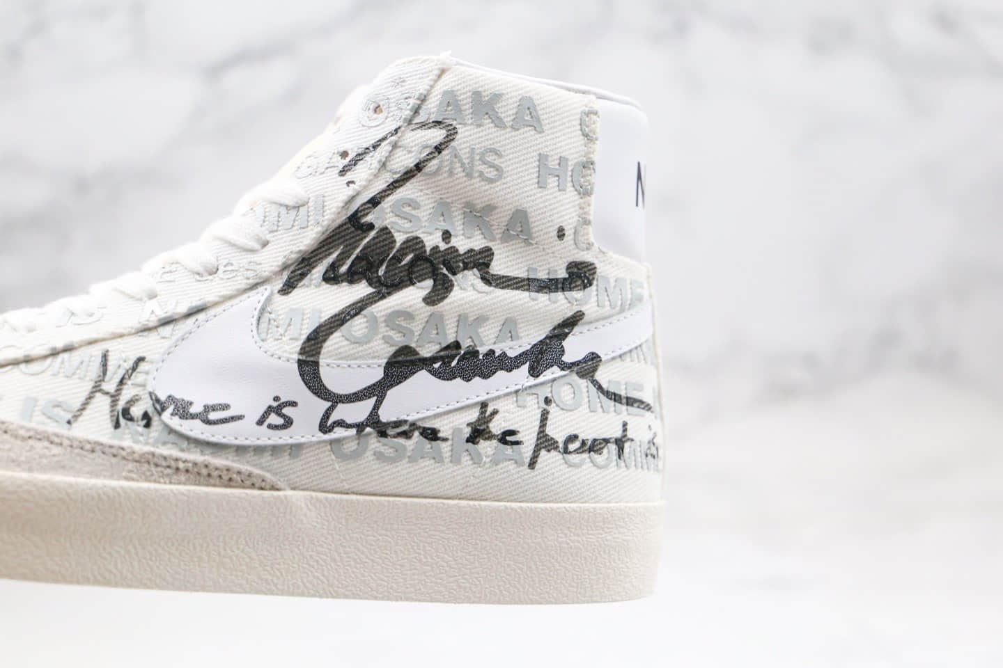 耐克Nike Blazer x Naomi Osaka x CDG纯原版本中帮开拓者川久保玲大坂直美三方联名款白灰色涂鸦板鞋原盒原标 货号:DA5383-100