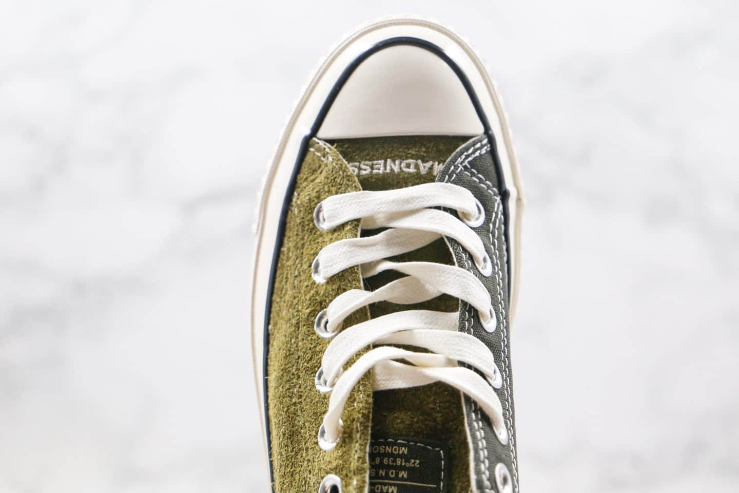 匡威CONVERSE x MADNESS公司级版本余文乐联名款低帮绿色撞色帆布鞋原厂硫化大底原盒原标 货号:161026C