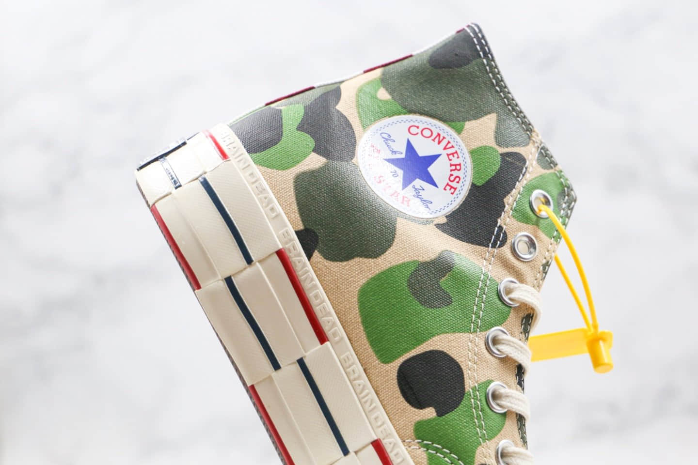匡威Converse x BrainDead 2.0公司级版本高帮脑死亡解构豹纹迷彩蓝色星星帆布正确双围条硫化蓝底 货号:163166C