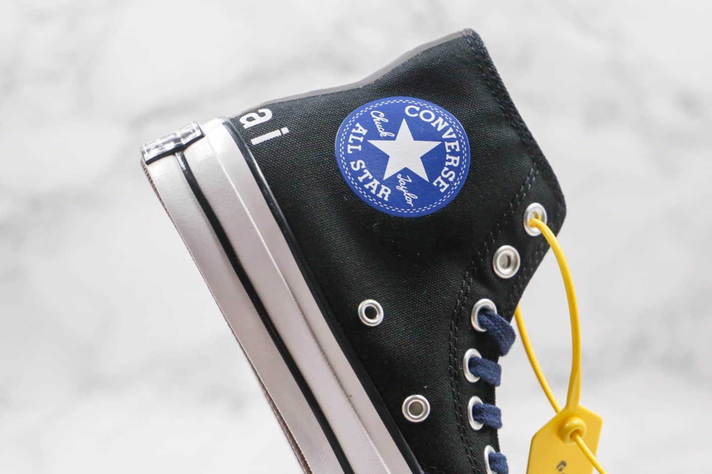 匡威Converse x Sacai x Fragment Design公司级版本三方联名款高帮藤原浩闪电黑蓝色补丁铭牌缝线帆布鞋原盒原标 货号:160328C