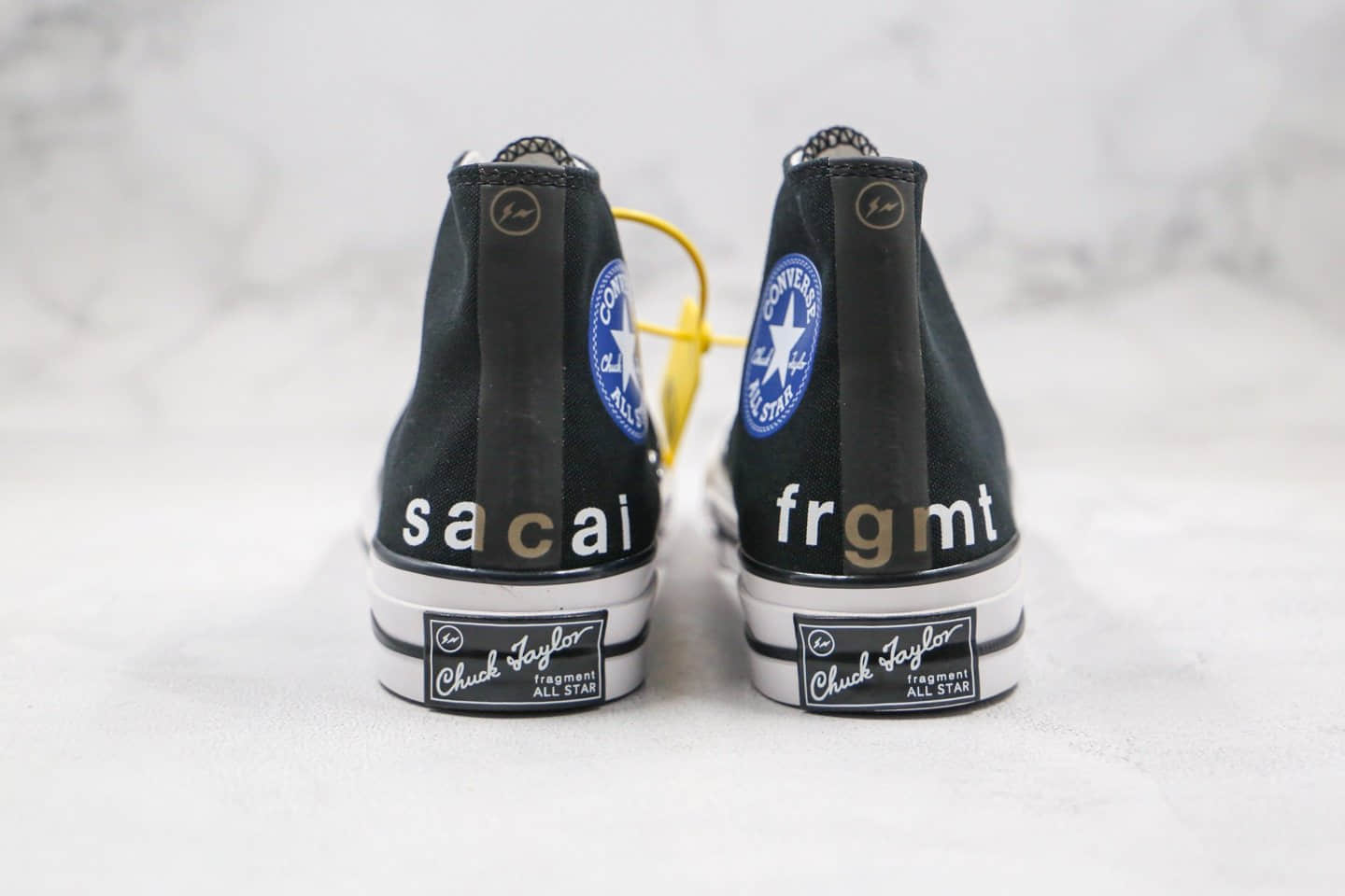 匡威Converse x Sacai x Fragment Design公司级版本三方联名款高帮藤原浩闪电黑蓝色补丁铭牌缝线帆布鞋原盒原标 货号:160328C