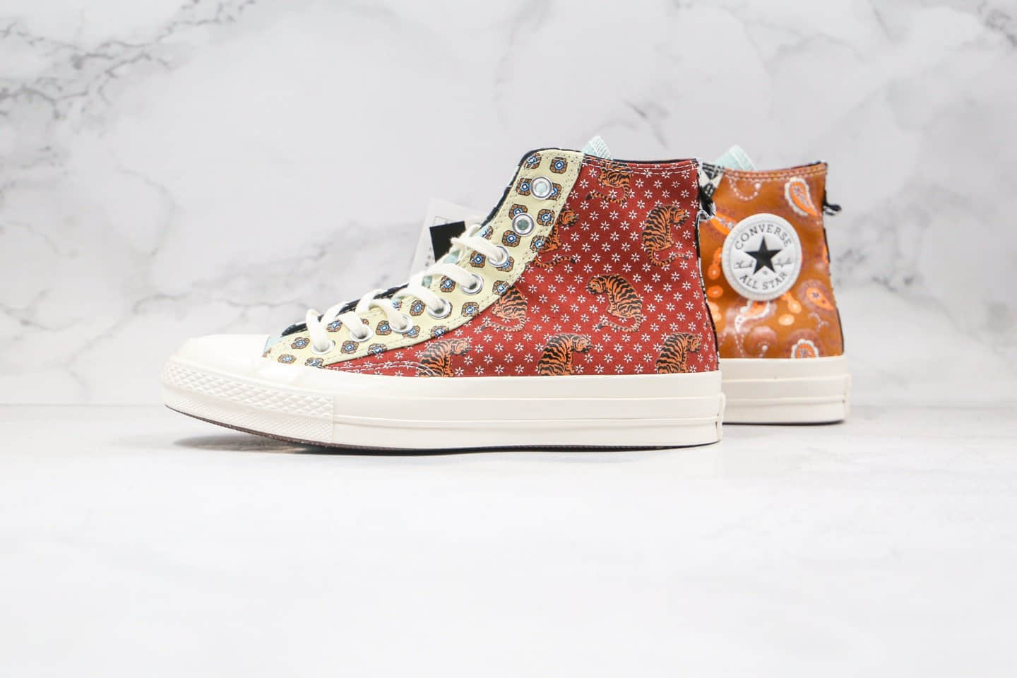 匡威Converse Chuck 70公司级版本高帮腰果花棋盘拼接帆布鞋原档案数据开发原盒原标 货号:163407C