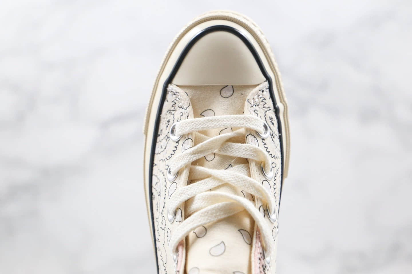 匡威Converse Paisley Pathwork 1970S公司级版本高帮腰果花米白蓝粉色拼接涂鸦帆布板鞋正确双围条硫化蓝底 货号:169881C