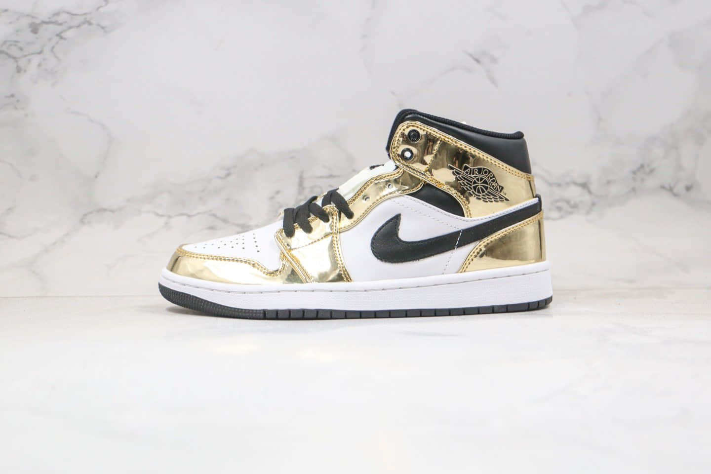 乔丹Air Jordan 1 Mid Metallic Gold纯原版本中帮AJ1液态白金色原盒原标 货号:DC1419-700
