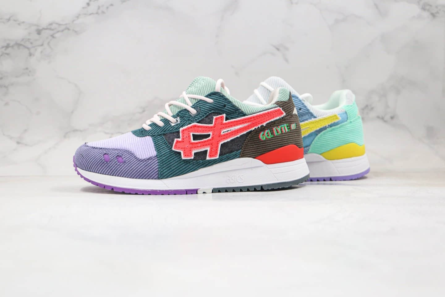 亚瑟士Asics Gel Lyte III x Sean Wotherspoon x atmos纯原版本三方联名款灯芯绒彩虹鸳鸯配色原盒原标 货号:1203A019-000