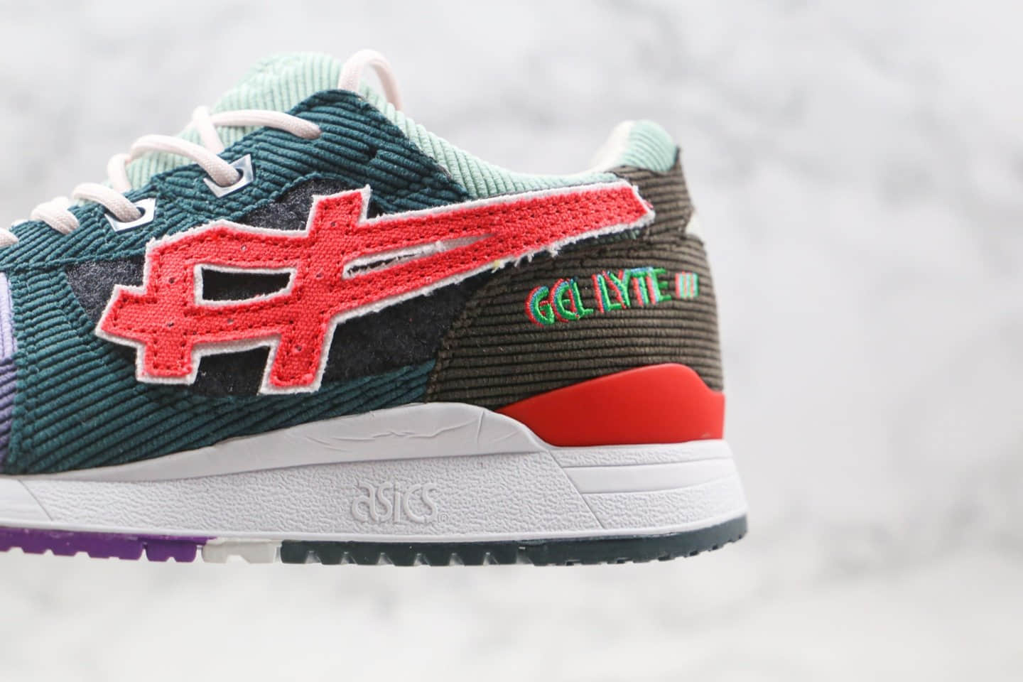 亚瑟士Asics Gel Lyte III x Sean Wotherspoon x atmos纯原版本三方联名款灯芯绒彩虹鸳鸯配色原盒原标 货号:1203A019-000