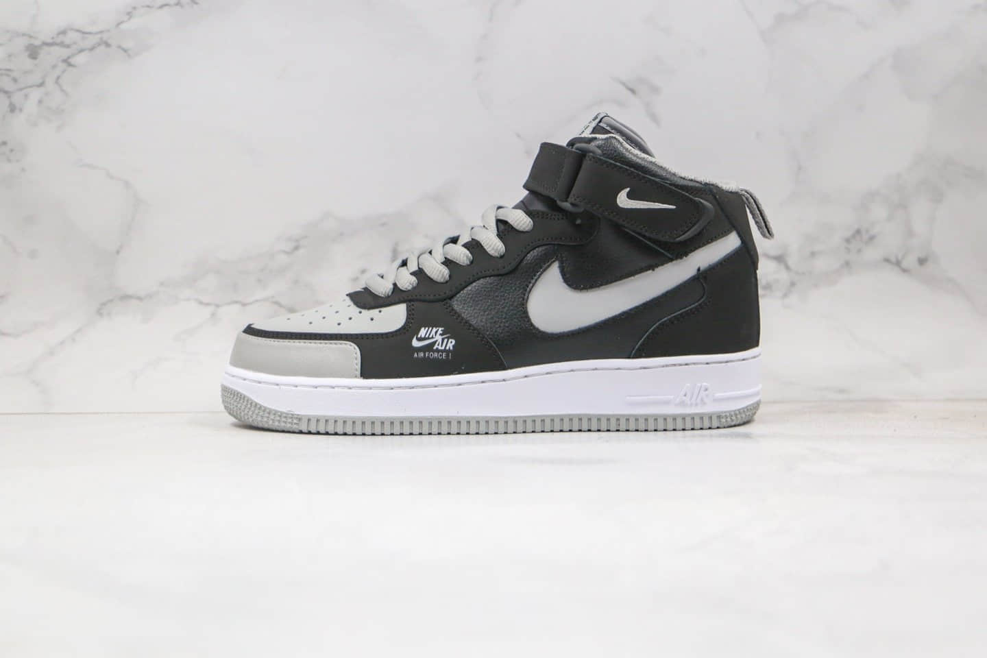 耐克Nike Air Force 1 Premium纯原版本中帮空军一号黑灰色荔枝皮纹板鞋内置全掌Sole气垫 货号:BQ6819-008