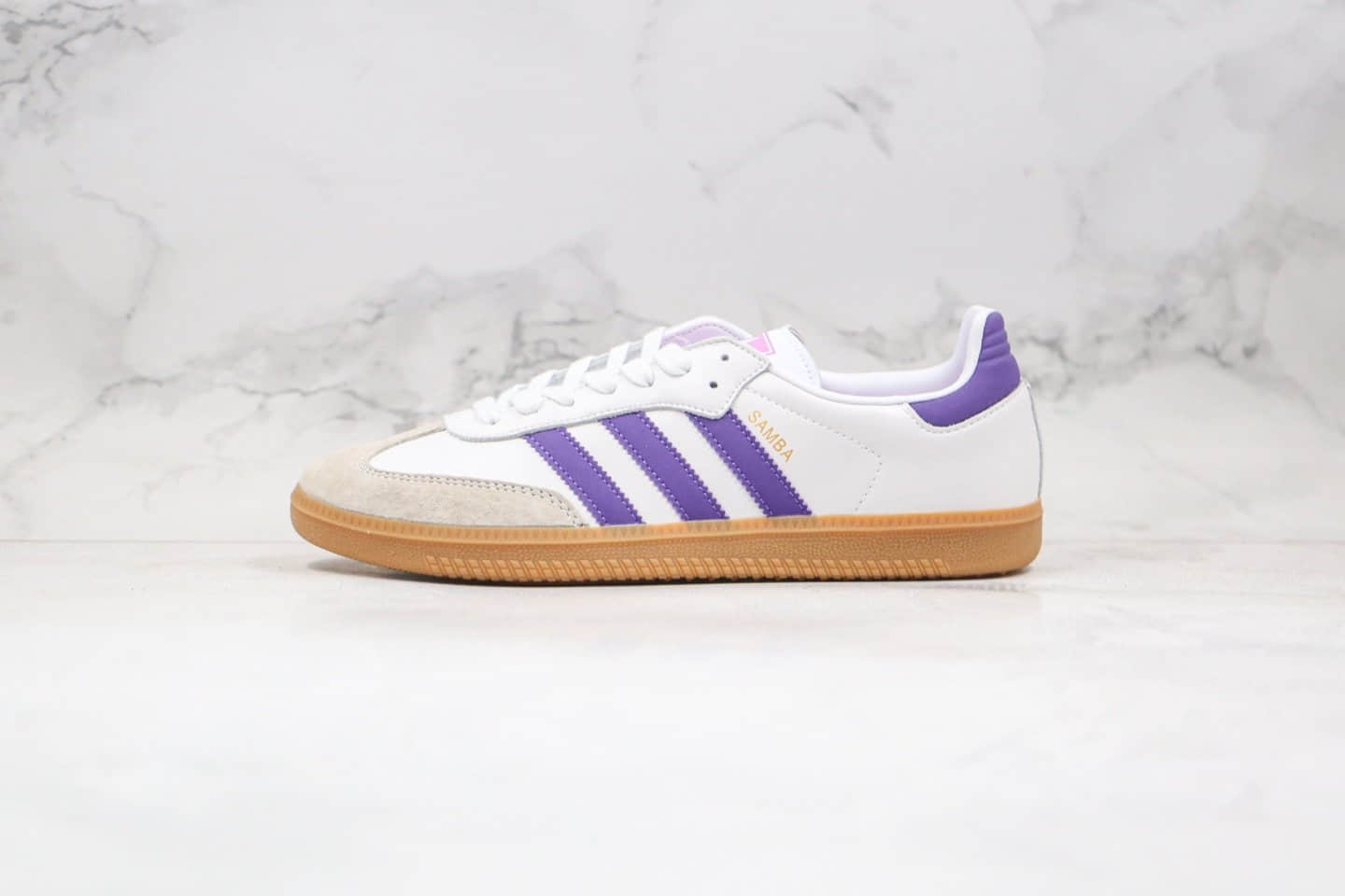 阿迪达斯Adidas Samba OG FT纯原版本桑巴板鞋白紫色内置NFC芯片原盒原标 货号:EE5452
