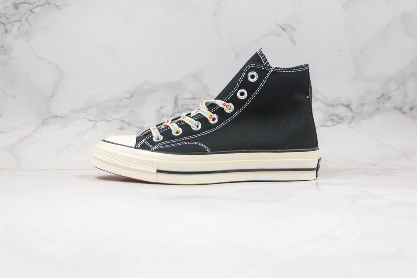 匡威Converse chuck 70S公司级版本高帮彩虹底印花鞋带黑色帆布鞋原厂硫化大底正确双围条 货号:162666C