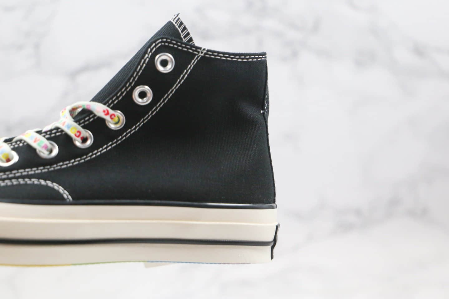匡威Converse chuck 70S公司级版本高帮彩虹底印花鞋带黑色帆布鞋原厂硫化大底正确双围条 货号:162666C