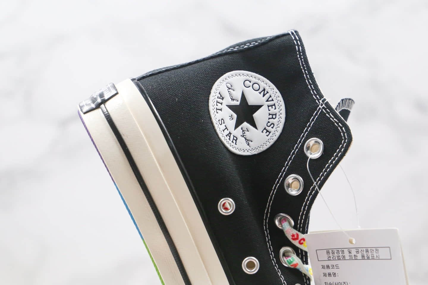 匡威Converse chuck 70S公司级版本高帮彩虹底印花鞋带黑色帆布鞋原厂硫化大底正确双围条 货号:162666C