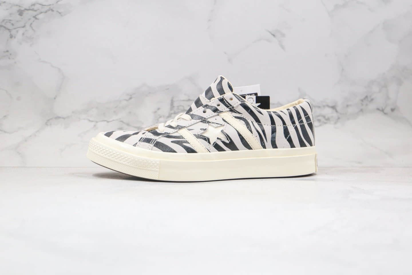 匡威Converse Jack Star & Bars ZEBRASUEDE公司级版本日本限定杰克一星低帮板鞋斑马纹白底正确蓝底双围条 货号:164528C