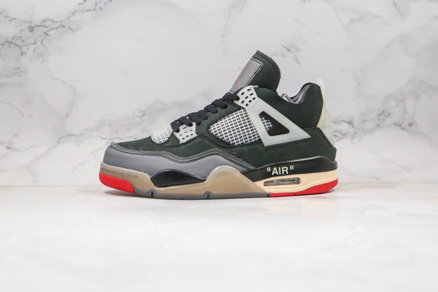 乔丹Off-White x Air Jordan 4 OG纯原版本OW联名AJ4黑灰红色正确鞋型 货号:CV9388-001