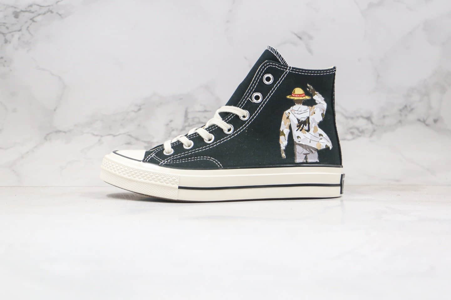匡威Converse Chuck 70S公司级版本高帮海贼王3.0路飞背影卡通漫画印花图案黑色帆布鞋原长硫化大底 货号:167353C