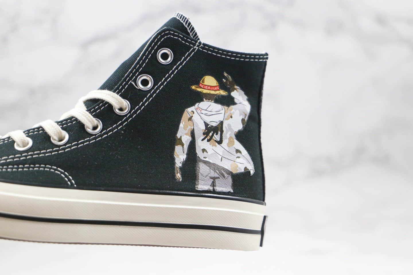 匡威Converse Chuck 70S公司级版本高帮海贼王3.0路飞背影卡通漫画印花图案黑色帆布鞋原长硫化大底 货号:167353C